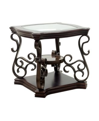 Modern End Table with Glass Top Marble Paper MDF Shelf and Powder Coated Metal Legs