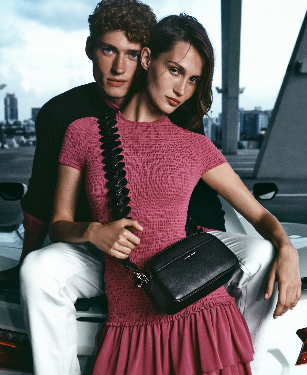 Michael Kors Michael  Women's Smocked Crewneck Mini Dress In Pink