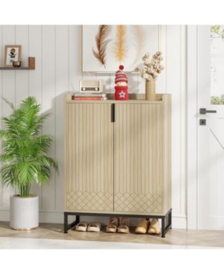 Shoe Cabinet with Doors,Natural 5 Tiers Shoe Storage Cabinet for Entryway, 25 Pairs Wooden Shoe Rack Cabinet