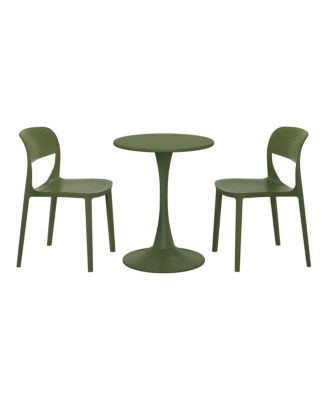 3-Piece Round Metal Bistro Dining Table Set And Stackable Resin Patio Dining Side Chairs