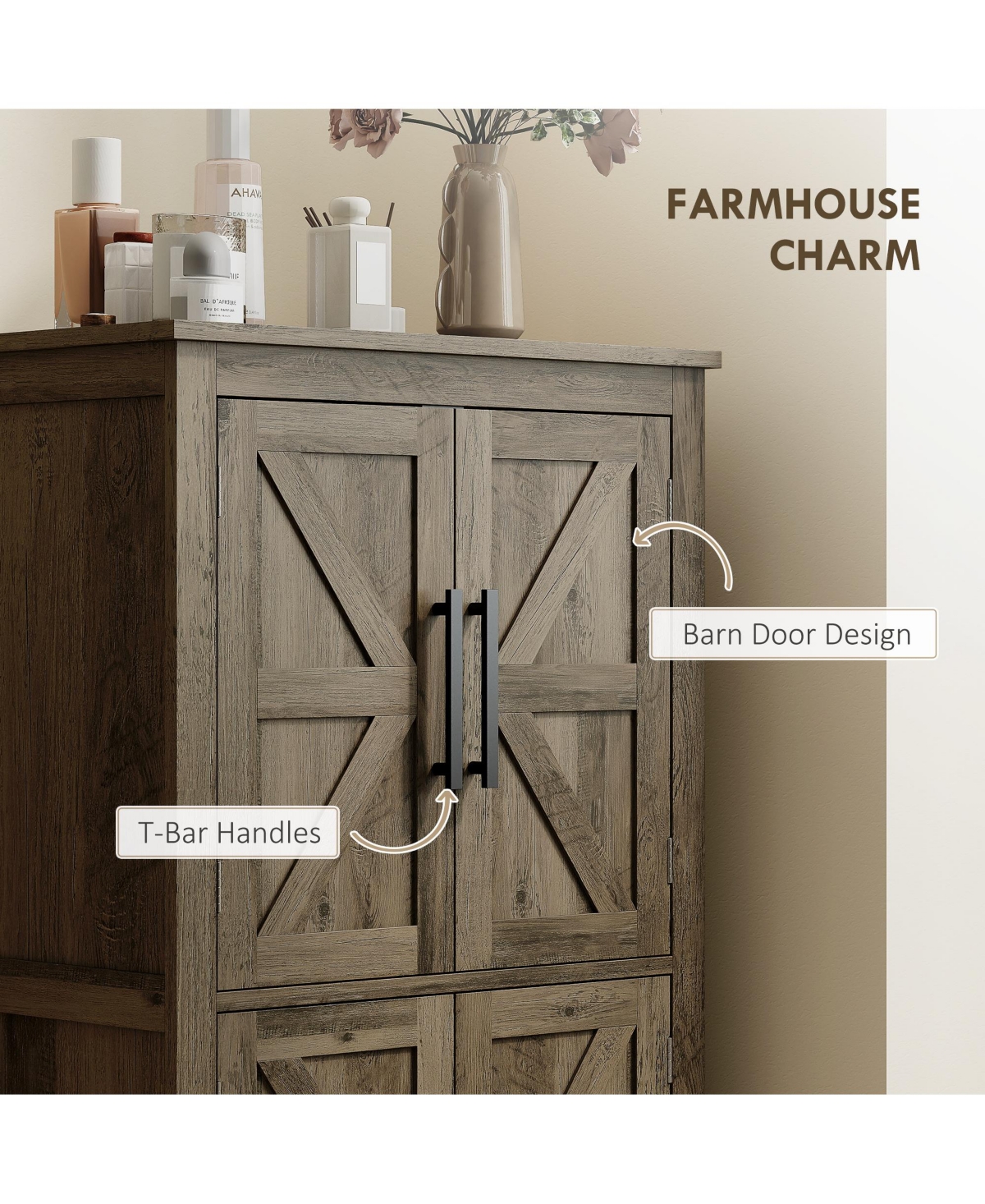 Homcom Bathroom Floor Cabinet, Farmhouse Bathroom Cabinet with Doors,