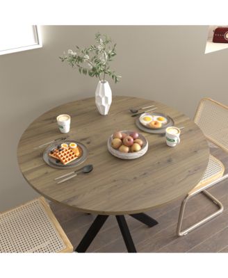 CASAINC 31.5 Inch Round Dining Table with Black Metal Legs
