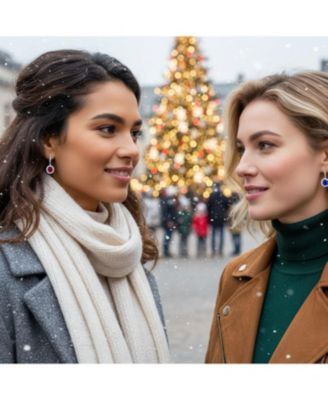 Set of 2 3Ct Cubic Zirconia Round Solitaire CZ Halo Dangle Drop Lever back Earrings .925 Sterling Silver