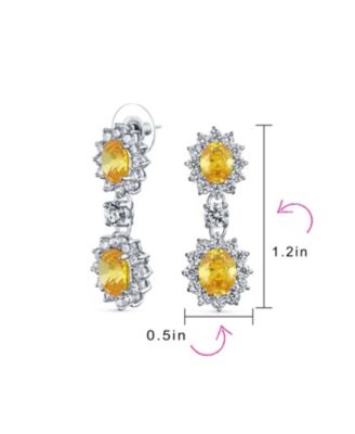 Set of 2 Art Deco Style Crown Halo Oval CZ Cubic Zirconia Dangle Drop Earrings
