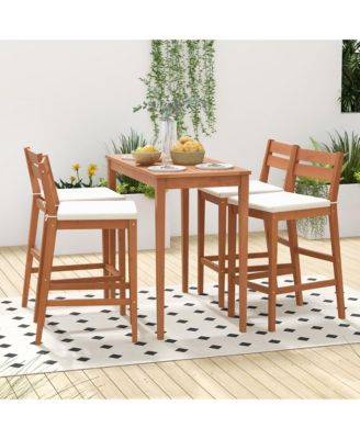 Patio Eucalyptus Wood Bar Stools Set of 4 Outdoor Bar Height Patio Chairs w/ Cushions