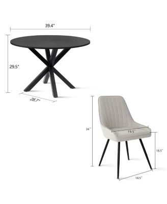 5-Piece Round Dining Table Set for 4, Black MDF Top with Upholstered Fabric Chairs, Kitchen Table Set for Small Spaces