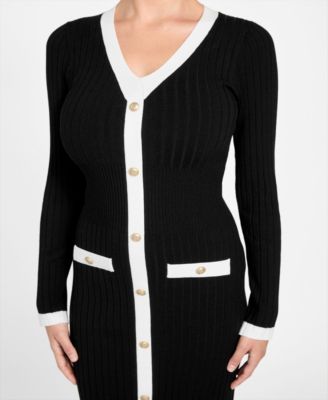 Women's Long-Sleeve V-Neck Sweater Dress