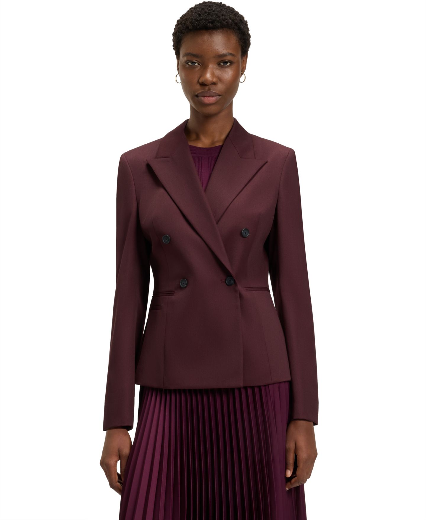 Женский пиджак Hugo Boss BOSS by Virgin-Wool Twill Regular-Fit Blazer, цвет: Фиолетовый — фото 1