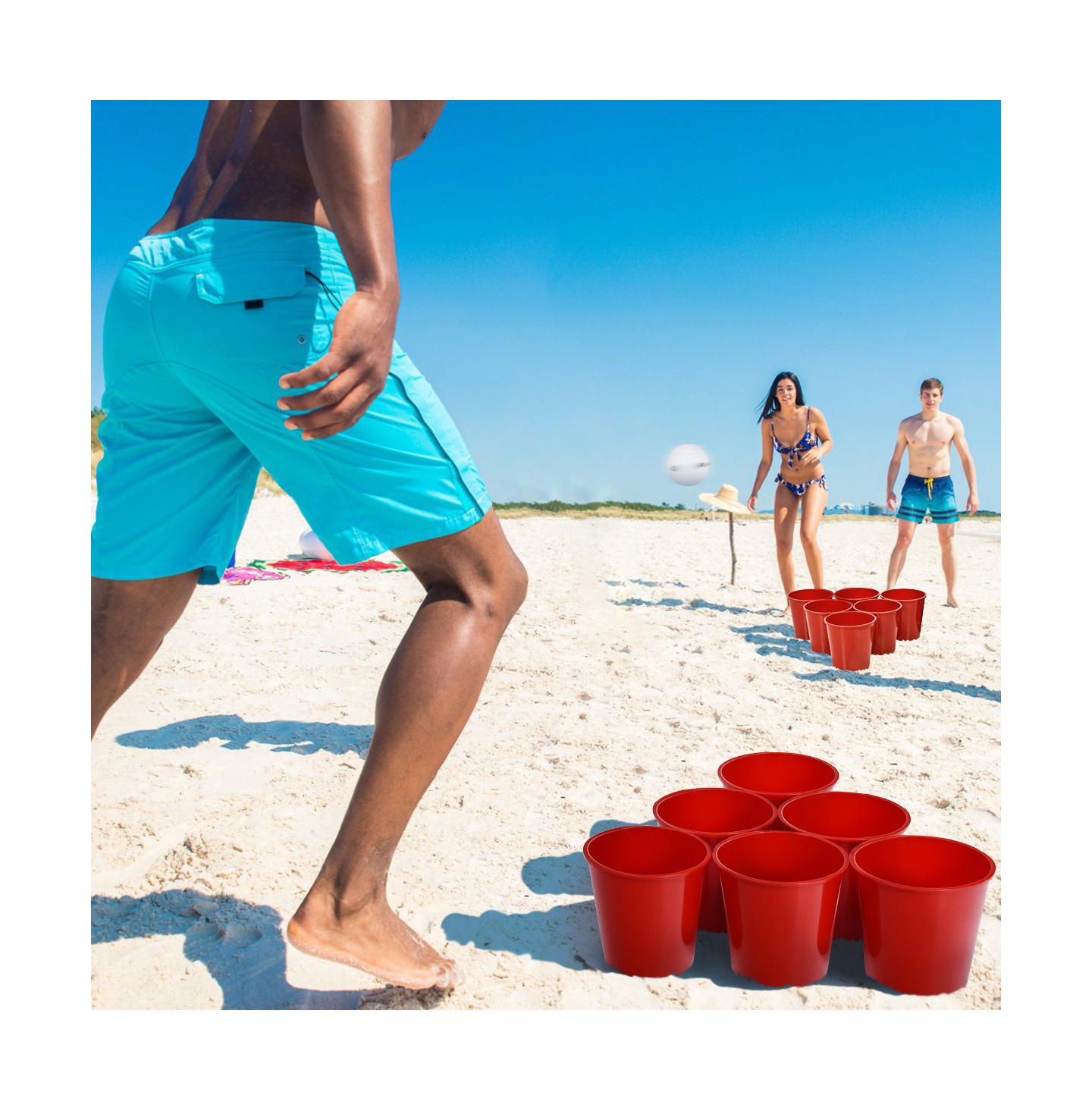 Детские игрушки SUGIFT Giant Yard Pong Game Portable Set with 12 Buckets, 2 Balls, Ages 6+, цвет: Красный — фото 8