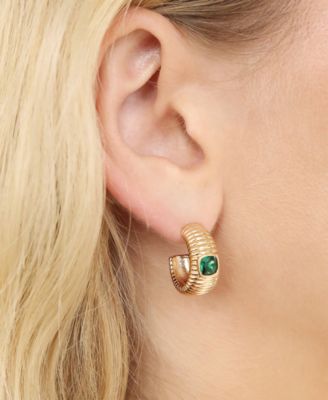 Ribbed Emerald Medium Hoops
