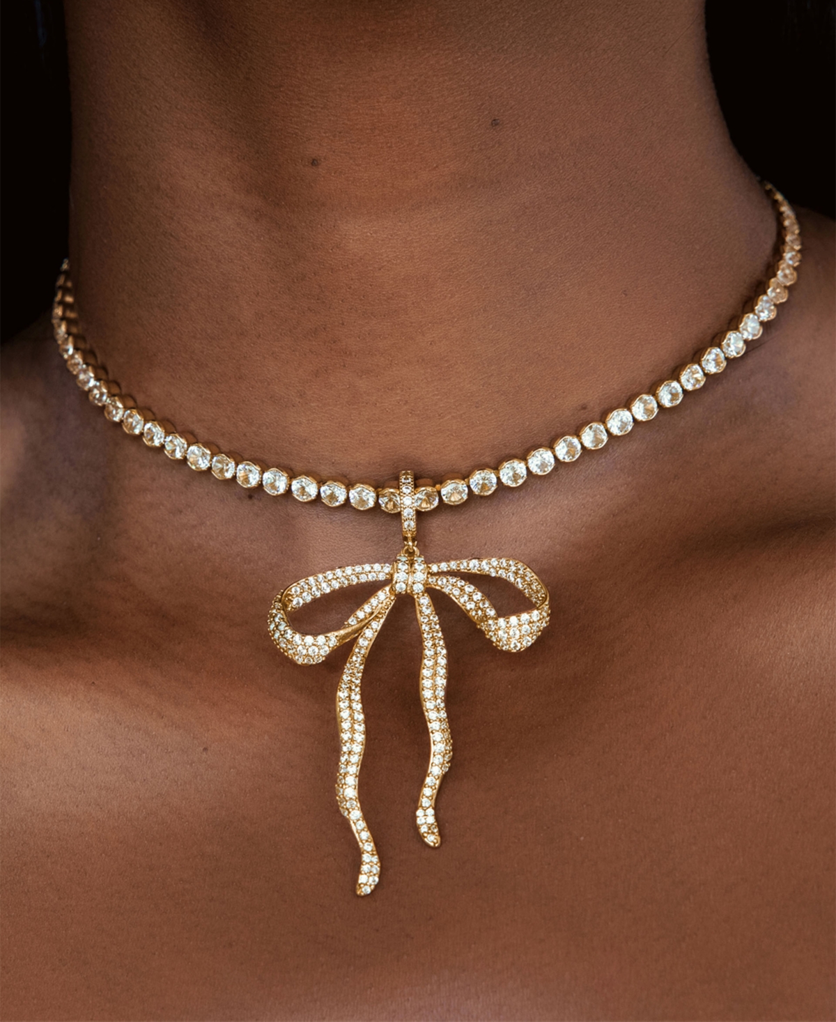 Ettika Pave Bow Tennis Necklace