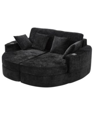 Streamdale Full-Compressed Chaise Sofa 80" Curved Boneless Couch with Cup Holders, Black