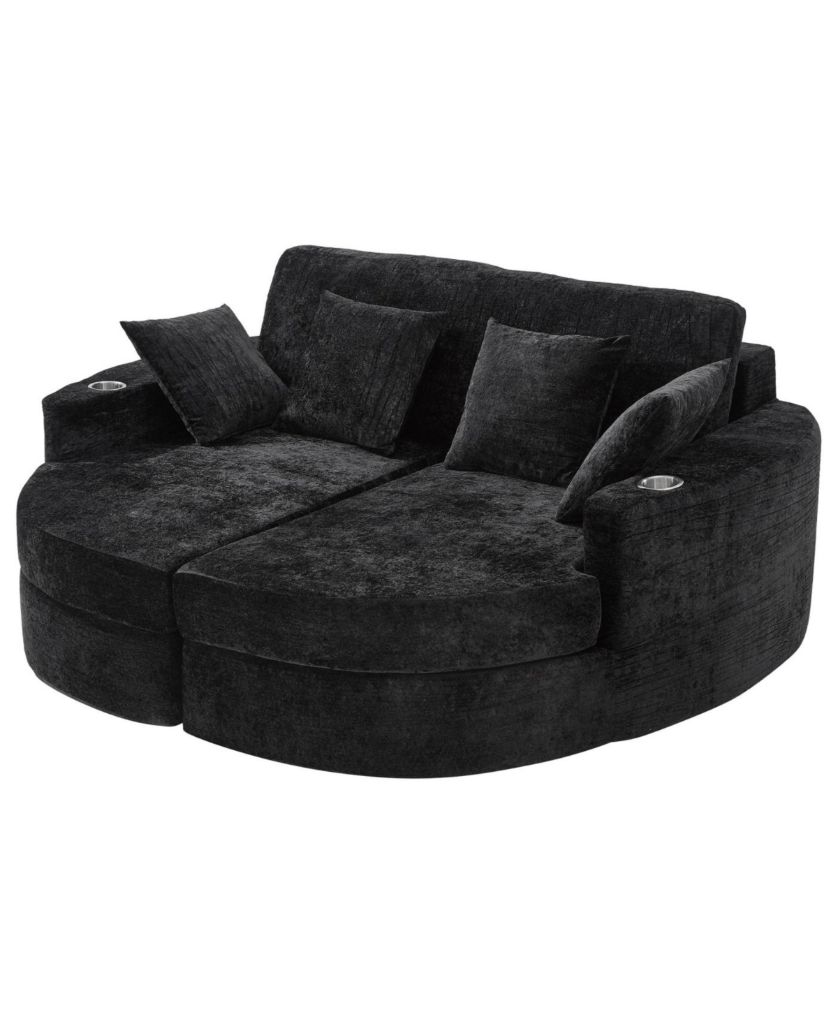 Streamdale Furniture Full-Compressed Chaise Sofa 80" Curved Boneless Couch with Cup Holders, Black