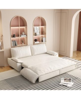  Queen Pull Out Sofa Bed, 3-in-1 Convertible Sleeper Sofa, Velvet Loveseat Bed, Beige/White