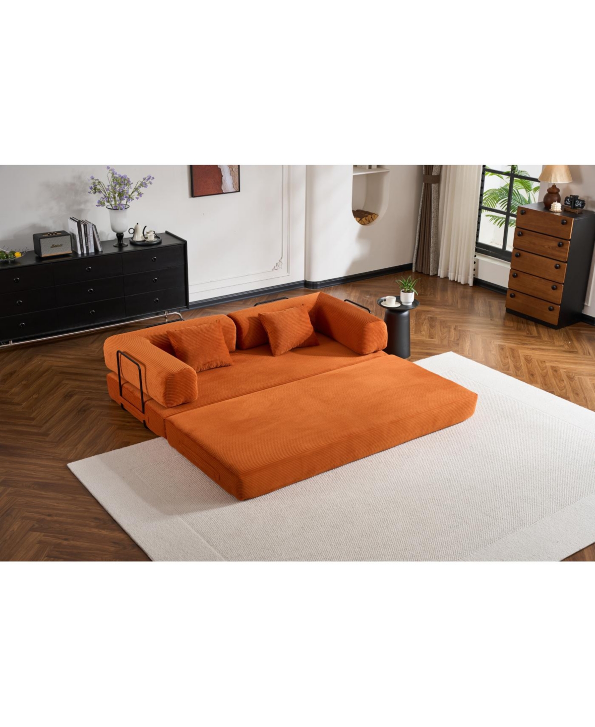 Streamdale Furniture Streamdale Orange Corduroy Convertible Sleeper Sofa Bed with Pillow