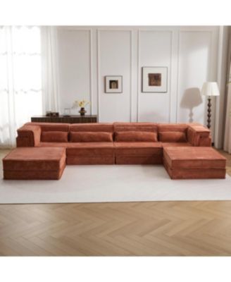 Streamdale Compression Sofa, Convertible Floor Sofa Bed, Modular Sectional, 4 Seater, Orange