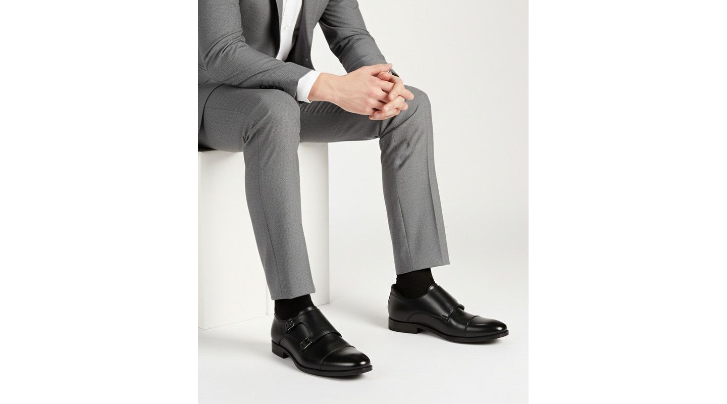 Мужские туфли Marc Joseph New York Oliver Street Hands-Free Slip-On Double Monk Dress Oxfords, цвет: Чёрный кожаный — фото 4
