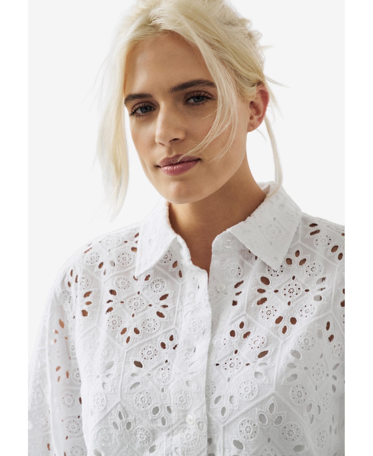 ellos Plus Eyelet Button Front Shirt With Blouson Sleeves