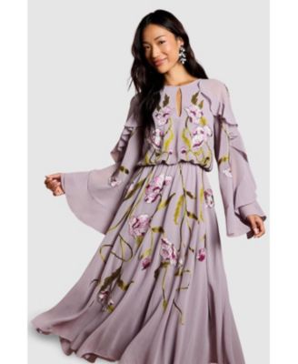 Women's Embroidered Tiered Chiffon Midi Dress