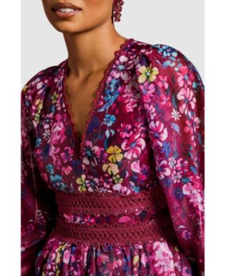 Women's Organza Lace-Trim Midaxi Dress