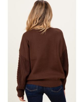 Maternity Brown Cable Knit Sleeve Round Neck Sweater
