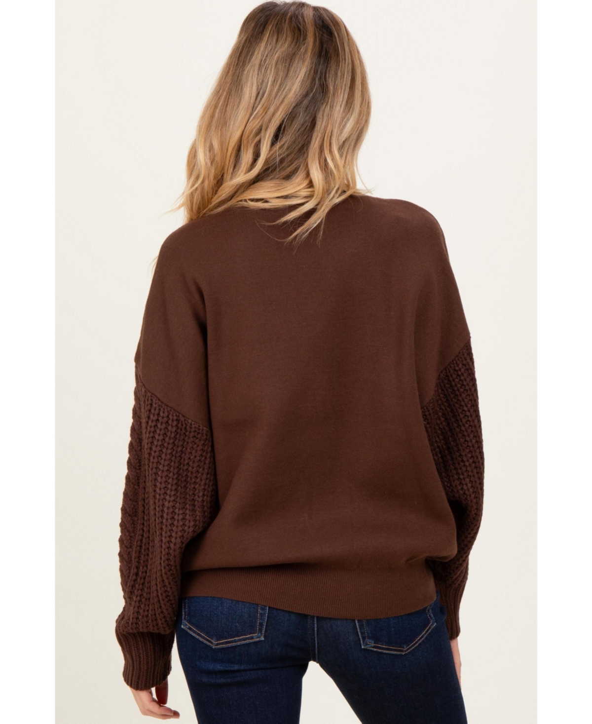 Pinkblush Maternity Brown Cable Knit Sleeve Round Neck Sweater