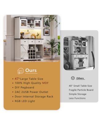 71" Farmhosue Pantry Bar Cabinet with Internal Storage Rack,Kitchen Cabinet with Hutch,Sliding Door,Rustic Coffee Bar Storage Cabinet