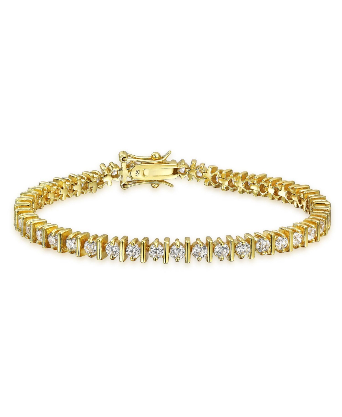 Bling Jewelry Round Cz Tennis Bracelet & Solitaire Stud Earrings Jewelry Set GoldPlated Sterling Silver