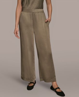 Women's Pull-On Satin Mid Rise Wide Leg Pants