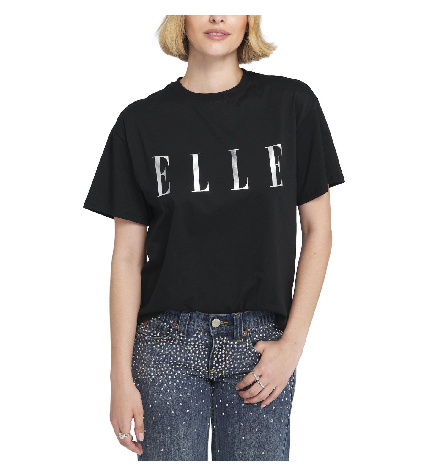 Женская футболка ELLE Collection Logo Foil Printed Tee Graphic, цвет: Чёрный — фото 1