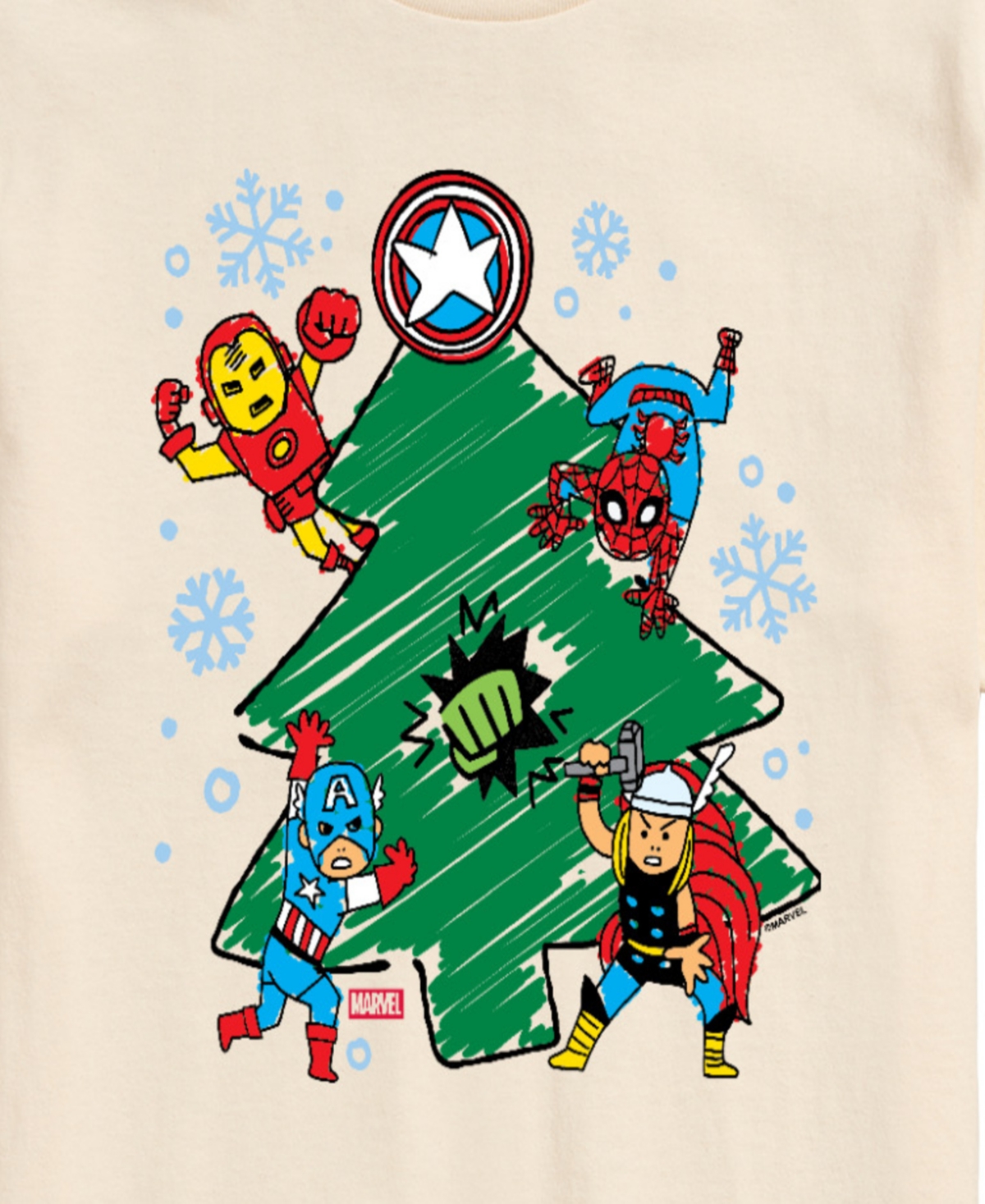 Airwaves Men's Marvel Avenger Christmas Sketch Short-Sleeve Graphic T-Shirt