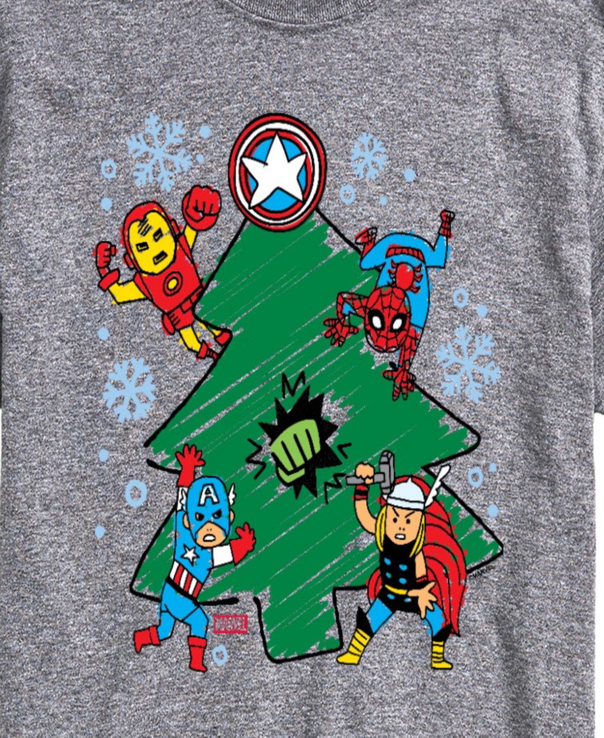 Airwaves Men's Marvel Avenger Christmas Sketch Short-Sleeve Graphic T-Shirt