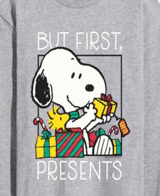 Men's Peanuts Christmas Snoopy But First Presents Graphic Long-Sleeve T-Shirt
