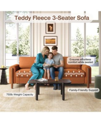 Streamdale 83.86" 3-Seater Sofa, Curved Armrest, Teddy Velvet, Solid Wood Legs & Frame, Green
