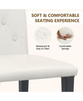 Streamdale 4-pack white PU dining chairs, ergonomic buckle backrest, black metal legs