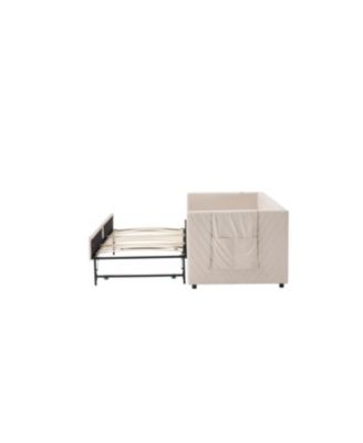 Streamdale Twin Upholstered Daybed with Trundle, USB, Side Pockets, No Box Spring Needed (Beige