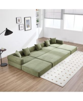 Convertible Folding Sofa Bed with Pillow Back Handrail, Cloud Corduroy Mattress Sofa