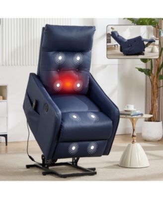 Streamdale Deep Blue PU Power Lift Recliner Chair with Massage, Heat & USB