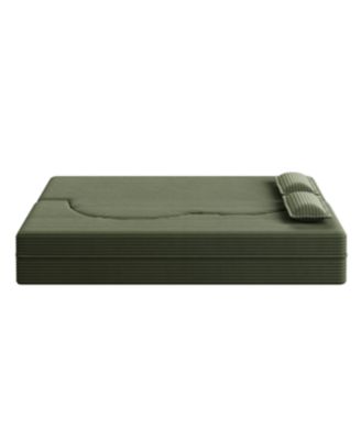 Streamdale Modern Floor Sofa with 2 Pillows, Convertible Plush Corduroy Sleeper Sofa Bed, Green