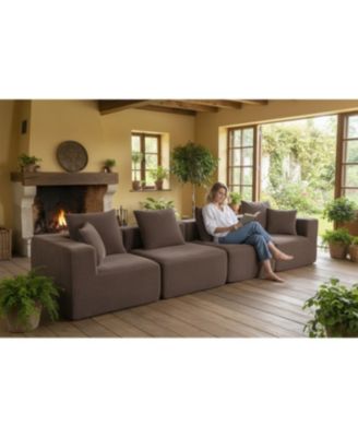  Modular Sectional Sofa, Full-Foam, Textured Brown Upholstery,
