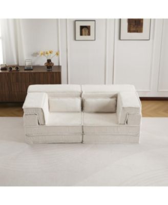 Streamdale Compression Sofa, Convertible Floor Sofa Bed, Modern Oversized Loveseat, White