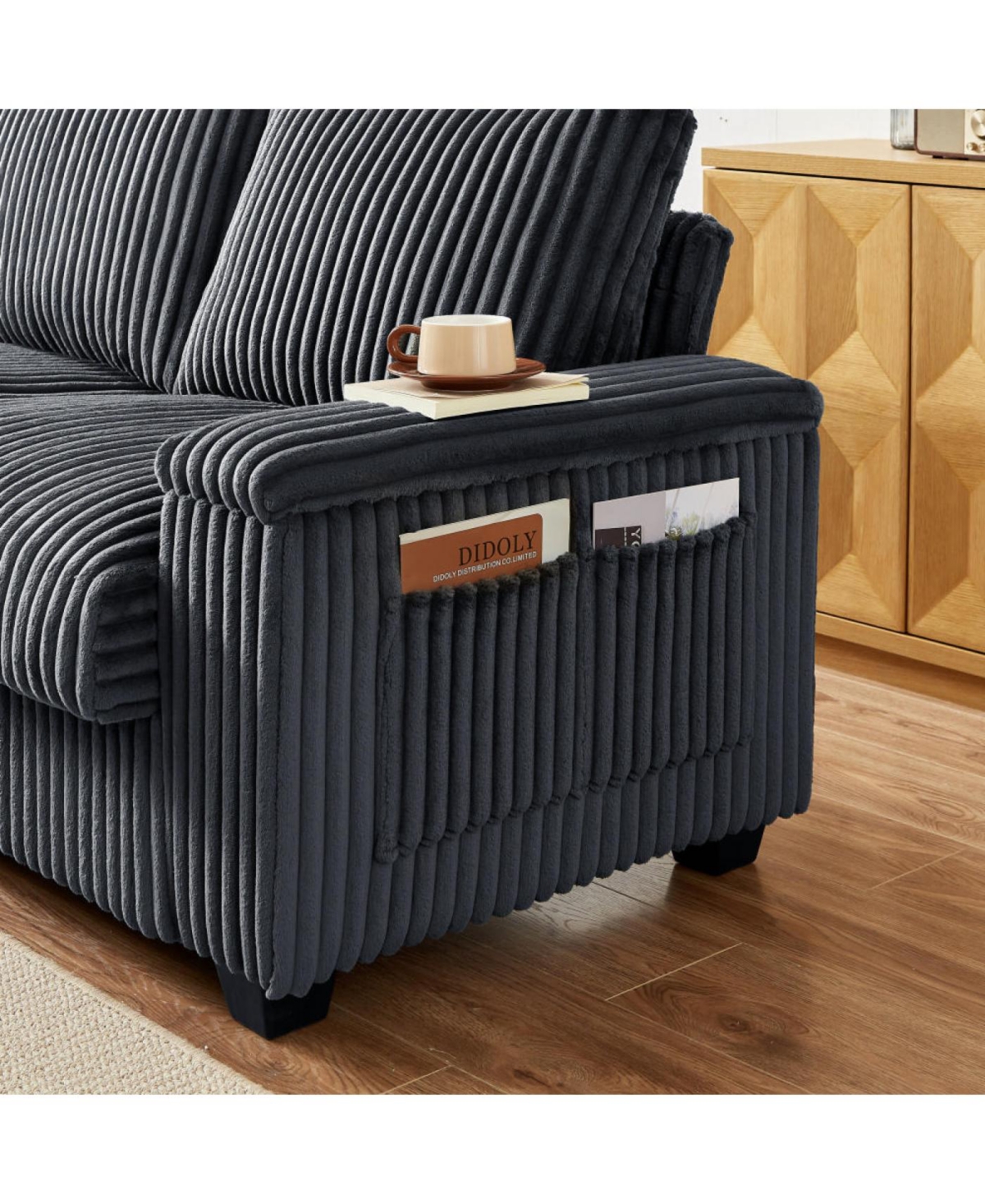 Streamdale 71" Sofa Plush Corduroy Square Storage Armrest Usb port