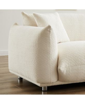 Streamdale Oversized Sherpa Loveseat Sofa with Metal Legs, 3 Seater Couch - White