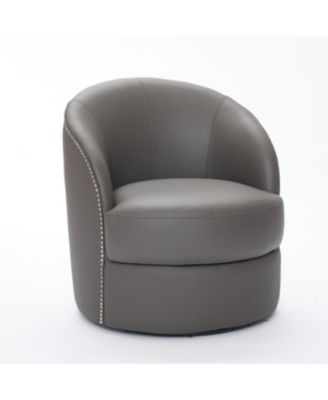 Streamdale Gray Leather Swivel Chair, Mid-Century Modern Lounge Chair
