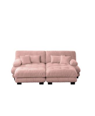 Streamdale Cloud Couch Sleeper Sofa, Chenille 2 Seater Sofa with 2 Ottomans, Pink