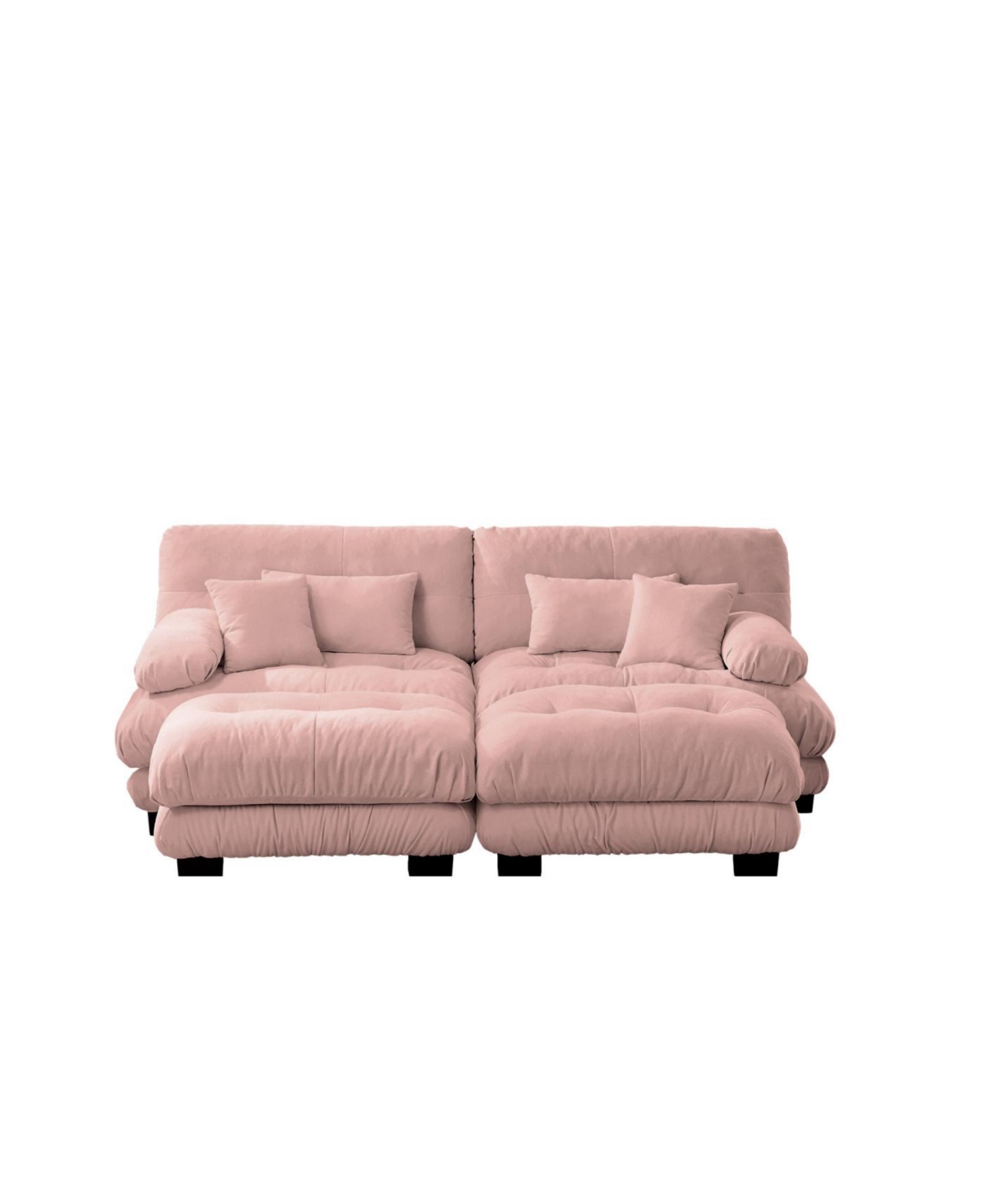 Streamdale Furniture Streamdale Cloud Couch Sleeper Sofa, Chenille 2 Seater Sofa with 2 Ottomans, Pink