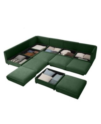 Streamdale Modern 6-Piece Modular Sectional Sofa with Storage - Soft Green Chenille