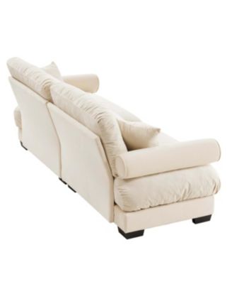  Modern Two-Seater Velvet Sofa with Pillows, Cream