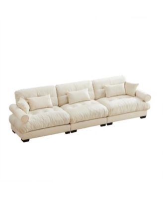 Streamdale Extra Large 3 Seat Modern Velvet Sofa, Oversize, Cloud-Like Comfort, Cream