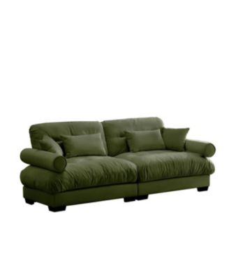 Streamdale Modern Two-Seater Velvet Sofa with Pillows, Olive Green